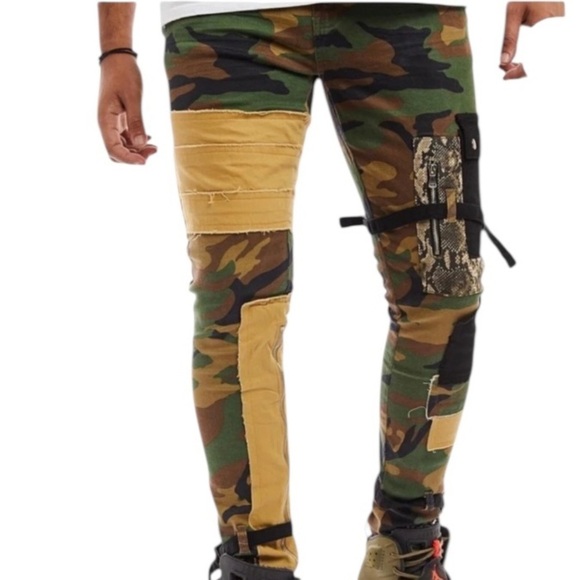 REELISTIK NYC ~ Men’s Camo Patched Cargo Pants Army Green Jeans ~ Size 36 - Picture 3 of 15